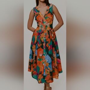 HUTCH Indy Floral V-Neck Midi Dress Size 0 NWT MSRP $298